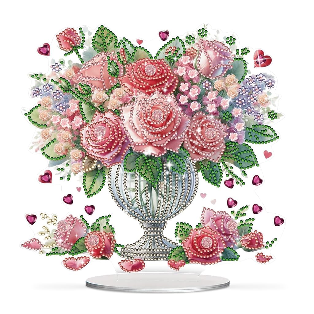 HASTHIP DIY Diamond Desktop Ornament Special Shaped Crystal Rose Bouquet Diamond Art Painting Acrylic Tabletop Ornaments Single Sided Diamond Home Decor, Gift DIY 5D Diamond Painting Art Kit HASTHIP DIY Diamond Desktop Ornament Special Shaped Crystal Rose Bouquet Diamond Art Painting Acrylic Tabletop Ornaments Single Sided Diamond Home Decor, Gift DIY 5D Diamond Painting Art Kit